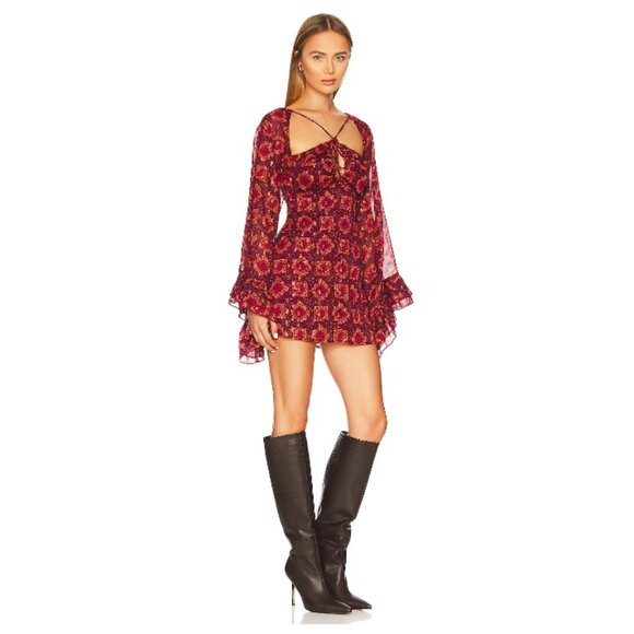 NWT House Of Harlow 1960 x Revolve 'Paula' Red Polyester Mini Dress Size S - Picture 2 of 6